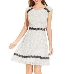 Betsey Johnson Black And White Flocked Dress With Eyelash Lace Trim